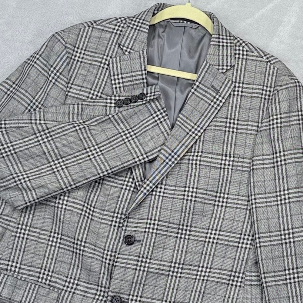 Lauren Ralph Lauren Wool Silk Linen Blazer Mens 43R Grey Plaid Sport Coat Jacket